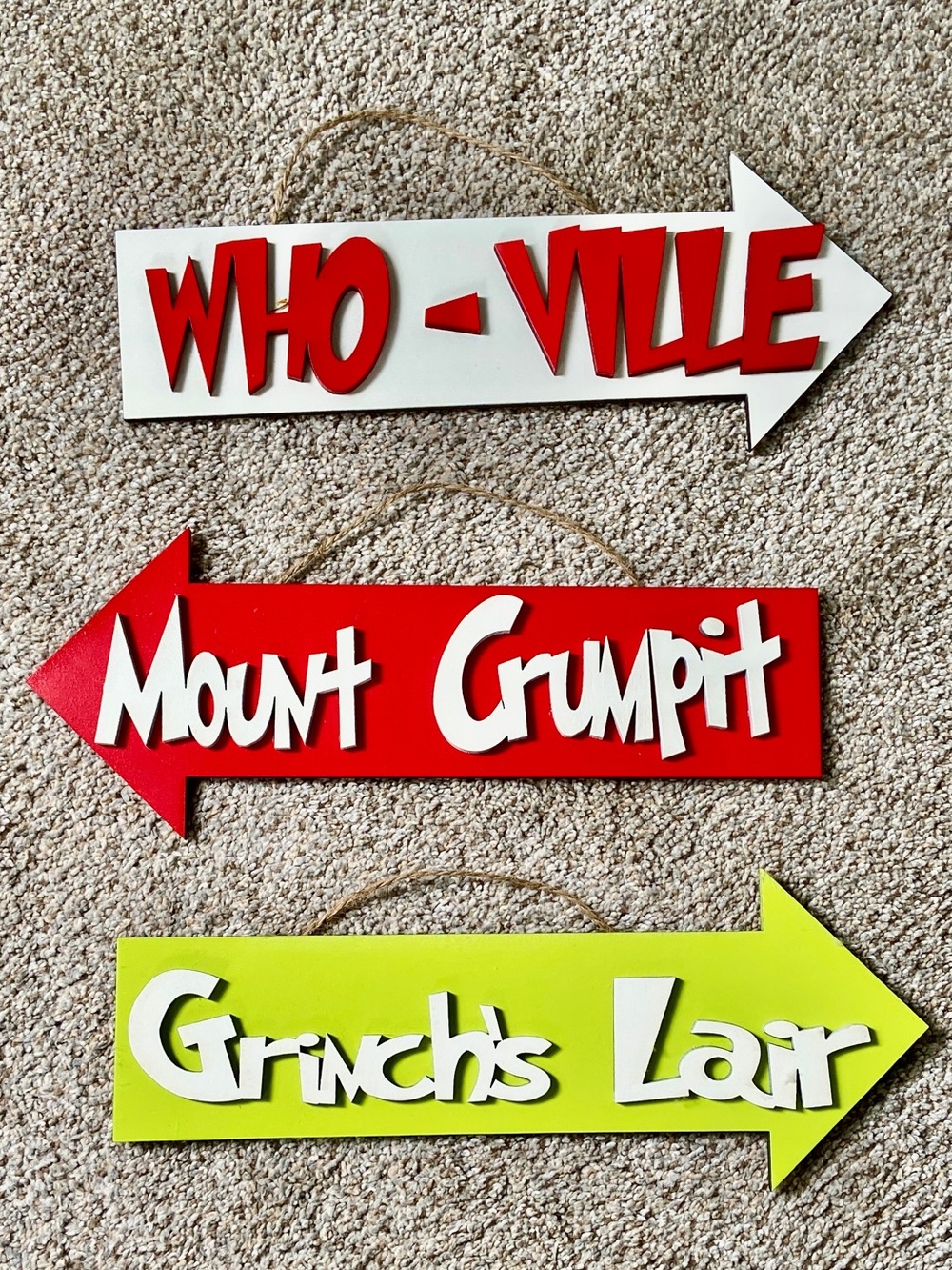 The Grinch Mount Crumpit Who-Ville Grinch's Lair Laser Cut Birch Signs Christmas